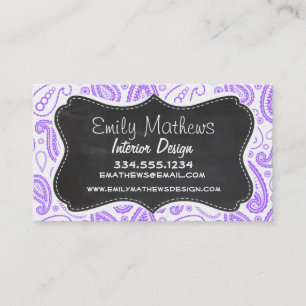 Purple Paisley Vintage Chalkboard look Business Card