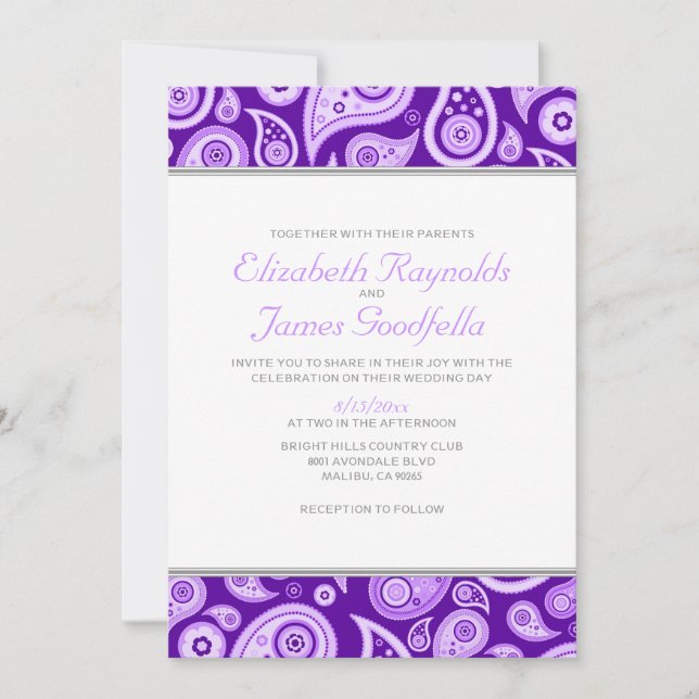 Purple Paisley Wedding Invitations (Front)
