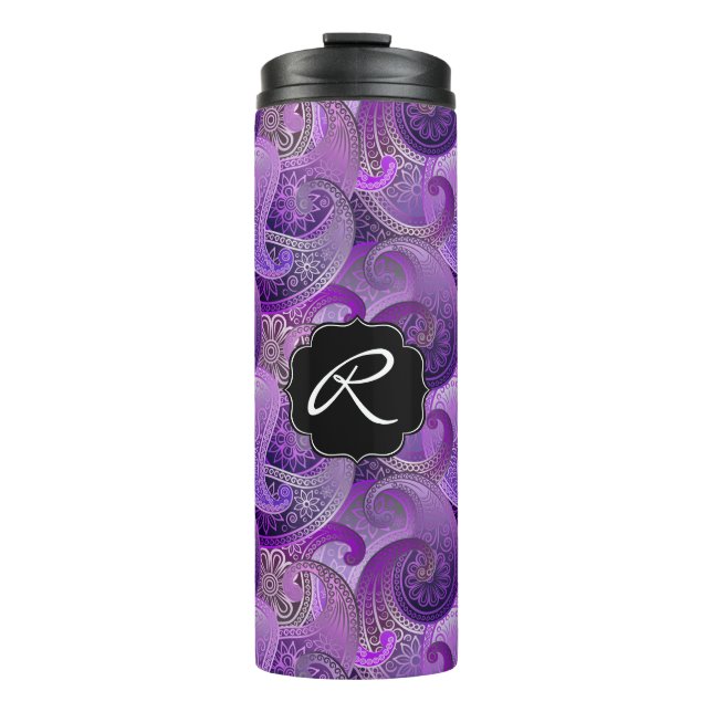 Purple Paisley with Custom Monogram Thermal Tumbler (Front)