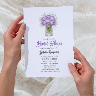 Purple Palette Ranunculus Mason Jar Bridal Shower Invitation