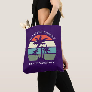Purple Palm Tree Custom Beach Girl Tote Bag