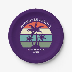 Purple Palm Tree Custom Beach Party Paper Plate