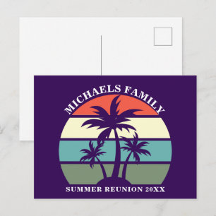 Purple Palm Tree Custom Sunset Beach Party Postcard
