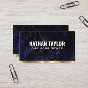 Purple Palms   Gold Metal Trim Business Card