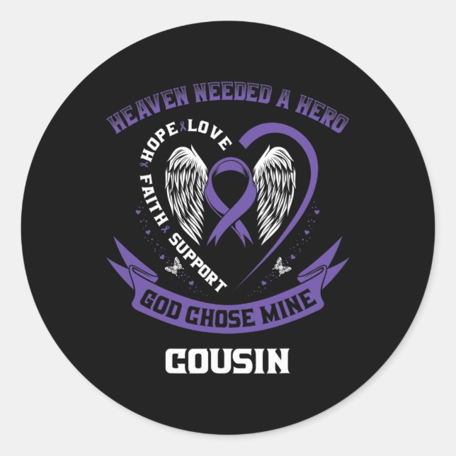 Purple Pancreatic Cancer Awareness Ribbon Cousin H Classic Round Sticker (Front)