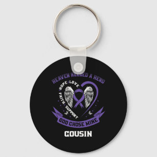 Purple Pancreatic Cancer Awareness Ribbon Cousin H Key Ring
