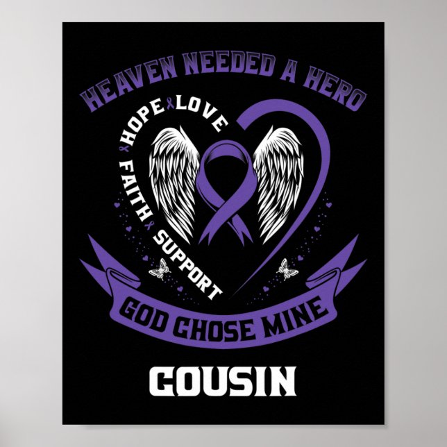 Purple Pancreatic Cancer Awareness Ribbon Cousin H Poster (Front)