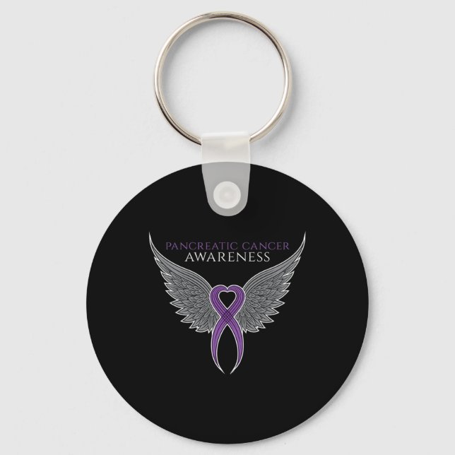 Purple Pancreatic Cancer Awareness Ribbon with Ang Key Ring (Front)