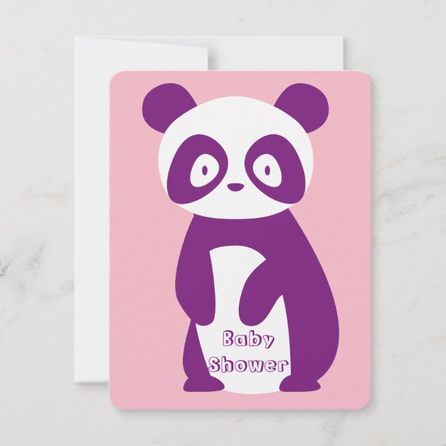 Purple Panda Baby Shower Invitation Card (Front)