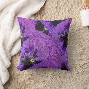 Purple pansies, abstract painting, floral art  cushion