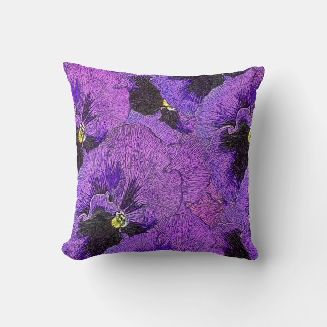 Purple pansies, abstract painting, floral art  cushion (Front)