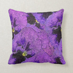 Purple pansies, abstract painting, floral art  cushion
