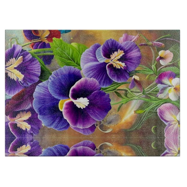 Purple Pansies -AI ART Cutting Board (Front)