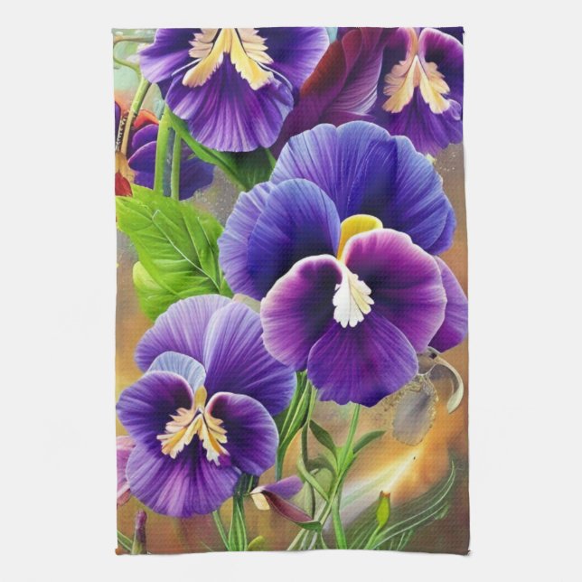Purple Pansies -AI ART Tea Towel (Vertical)