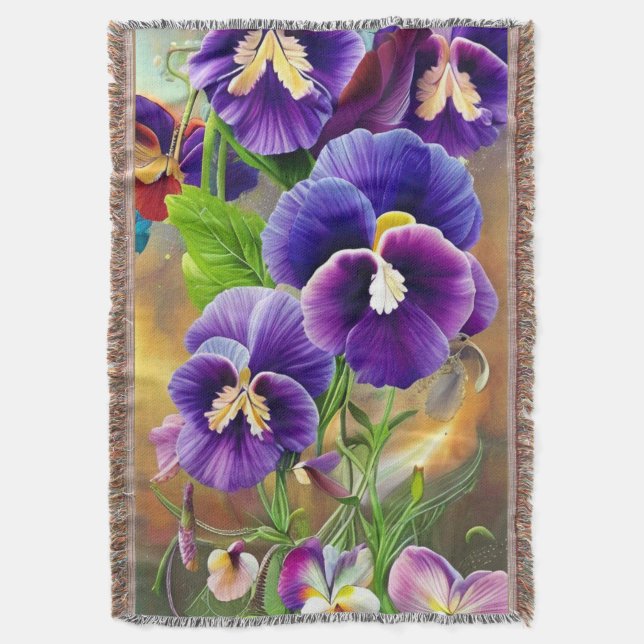 Purple Pansies -AI ART Throw Blanket (Front Vertical)