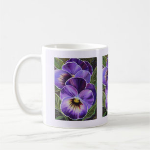 Purple pansies art coffee mug by Renee Lavoie