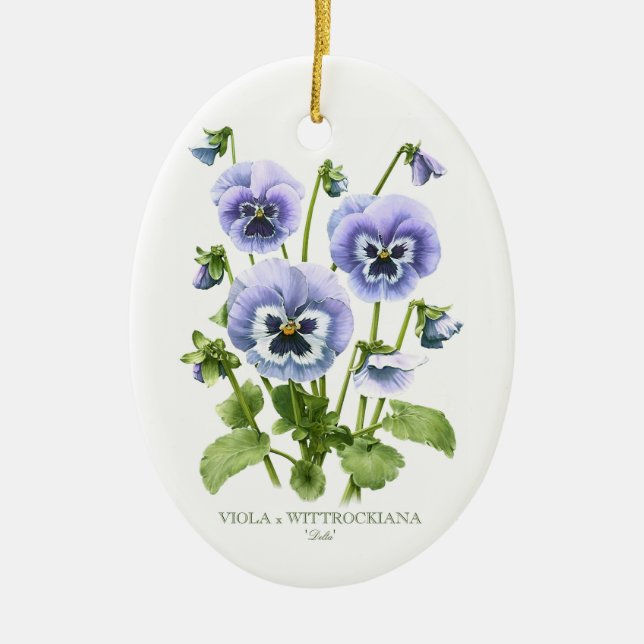 Purple Pansies Botanical Ceramic Ornament (Front)