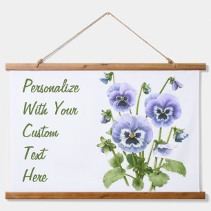 Purple Pansies Floral Botanical Art Personalised Hanging Tapestry