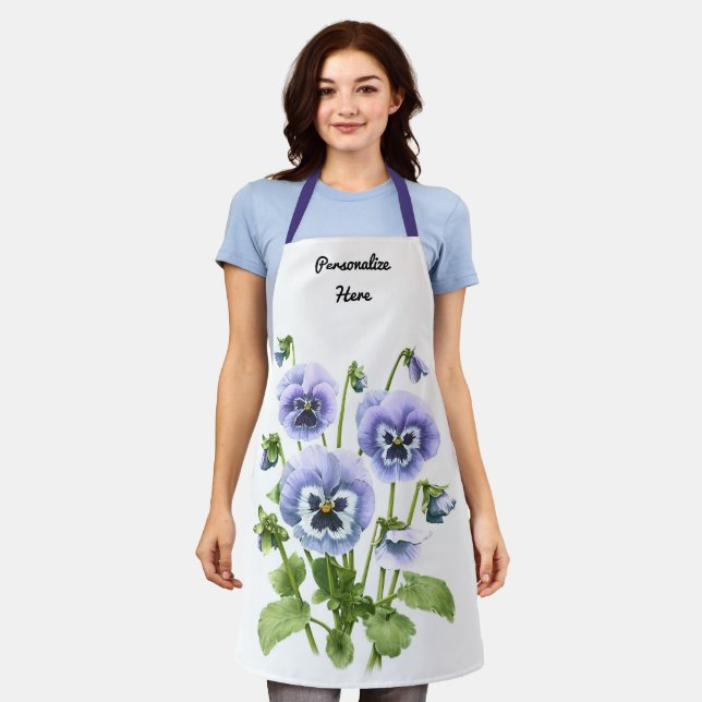 Purple Pansies Floral Botanical Personalised Apron (Worn)