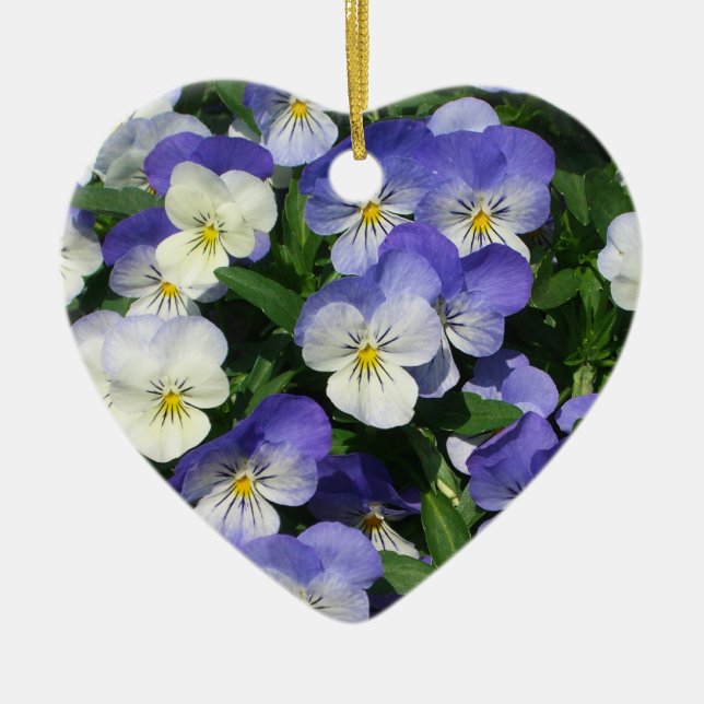 Purple Pansies Garden Floral Ceramic Tree Decoration (Front)