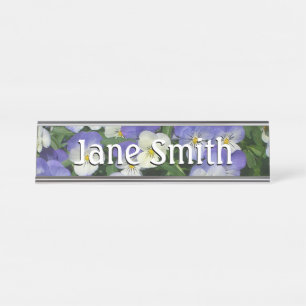 Purple Pansies Garden Floral Desk Name Plate