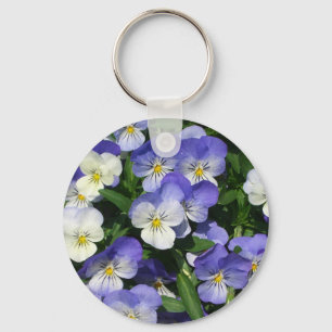 Purple Pansies Garden Floral Key Ring