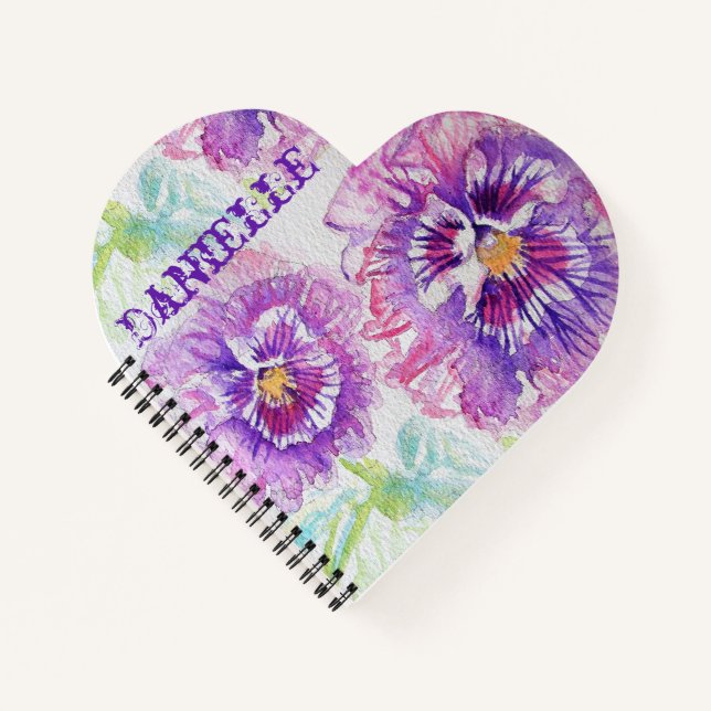 Purple Pansies Love You Pansy floral Name Notebook (Front)