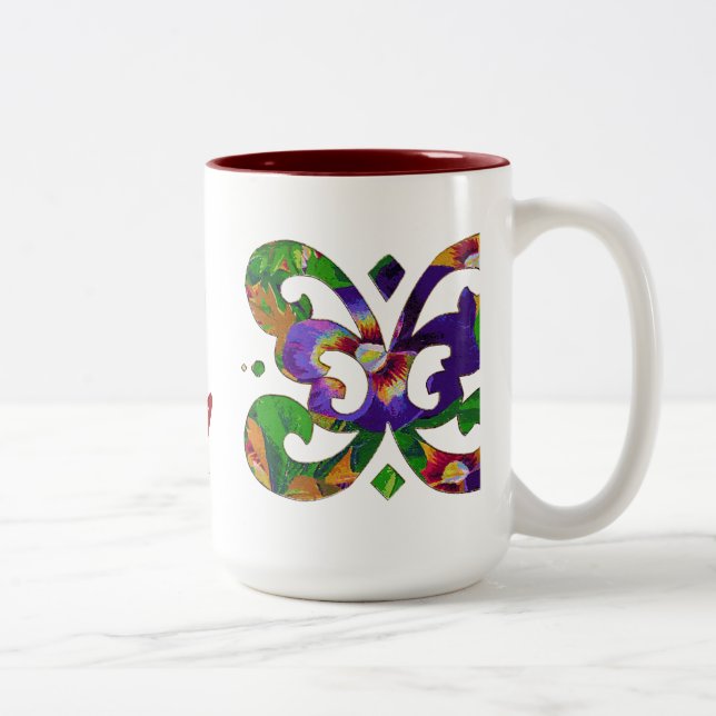 Purple Pansies Motif Two-Tone Coffee Mug (Right)