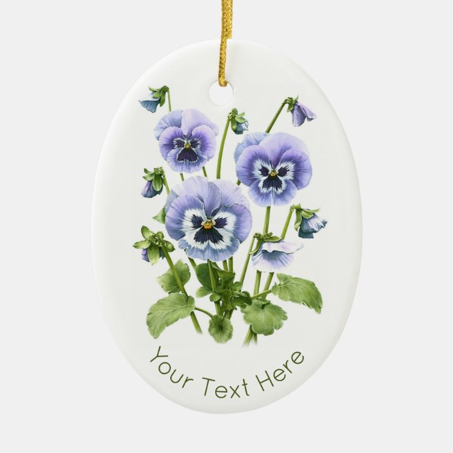 Purple Pansies Personalised Ceramic Ornament (Front)