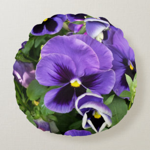 purple pansies round cushion