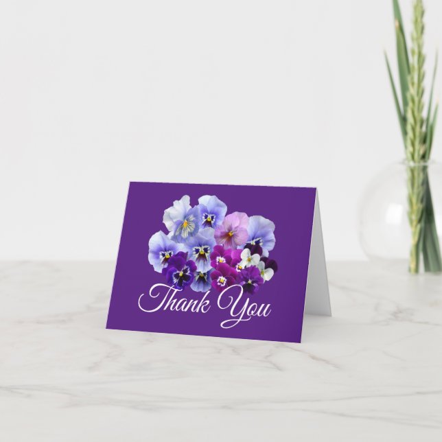 Purple Pansies Thank You Notes Cards Blank Inside (Front)