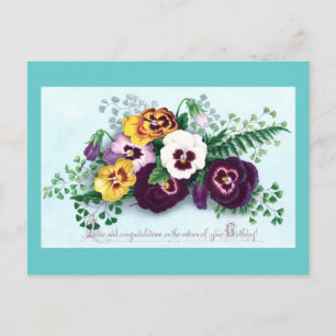 Purple Pansies Victorian Birthday Postcard