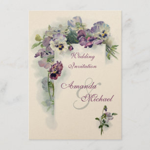 Purple pansies wedding invitation