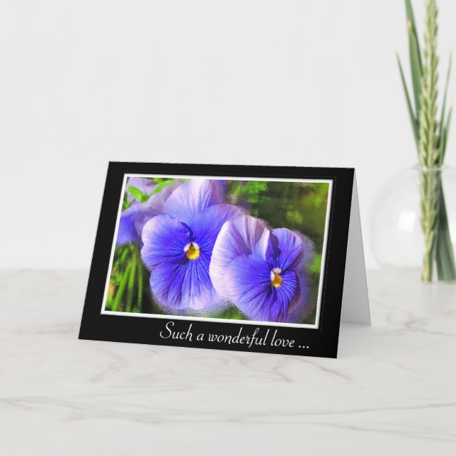 Purple Pansy Anniversary Card; Frosted Pansies Card (Front)