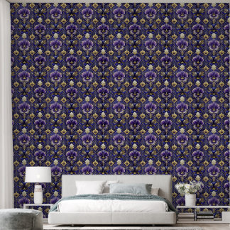 Purple pansy, art deco style wallpaper