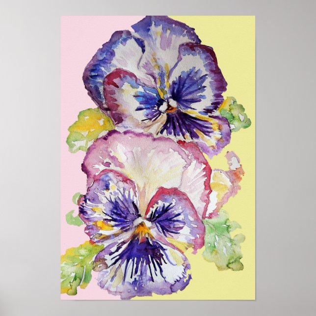 Purple Pansy Art Floral Flowers Watercolor Poster (Front)