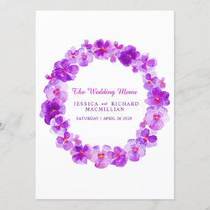 Purple pansy art flower wreath art wedding menu