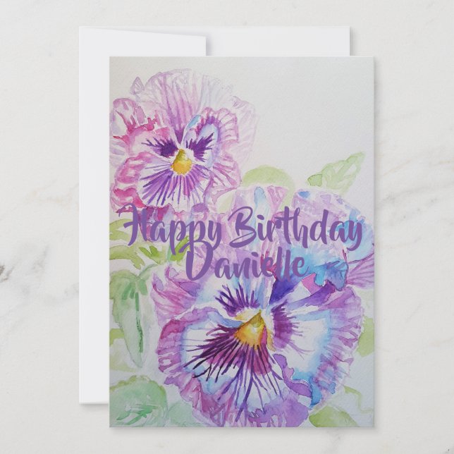 Purple Pansy Art Watercolour Birthday Invitation (Front)