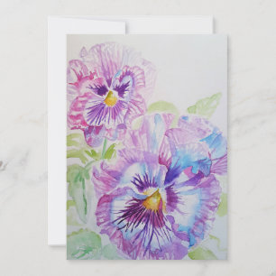 Purple Pansy Art Watercolour Birthday Invitation