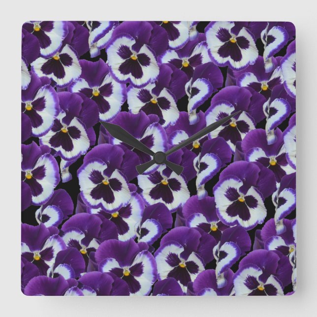 Purple Pansy Bouquet, Square Wall Clock (Front)