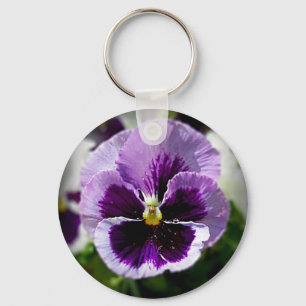 Purple Pansy Close Up Key Ring