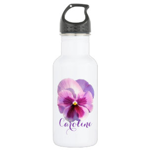 Purple Pansy Custom Name Water Bottle