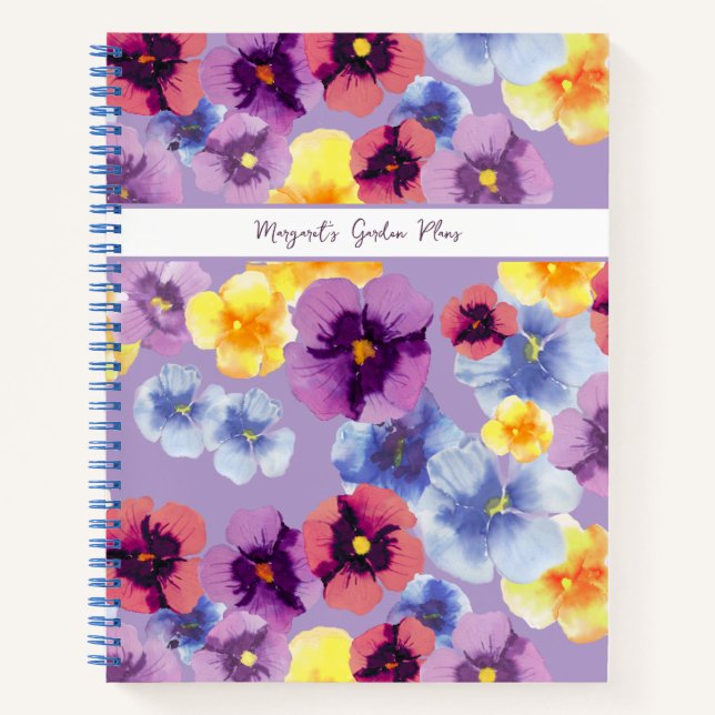 Purple Pansy Elegant Flower Garden Spiral Notebook (Front)