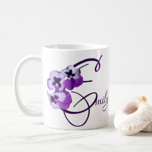  Purple pansy floral Emily name customizable boho Coffee Mug
