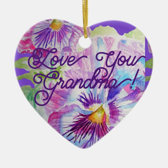 Purple Pansy Floral Love You Grandma Decoration (Front)