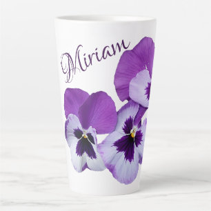 Purple pansy floral Miriam name customizable boho Latte Mug