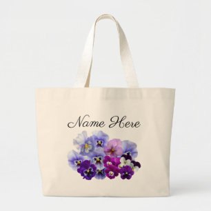 Purple Pansy Floral Tote Bag