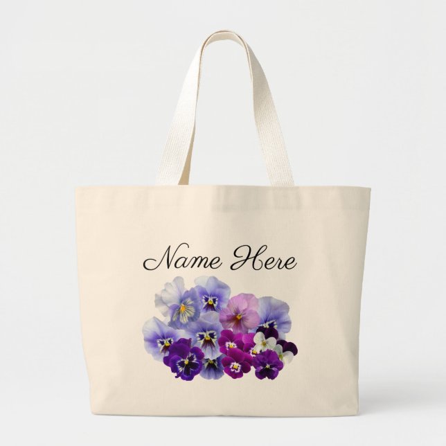 Purple Pansy Floral Tote Bag (Front)