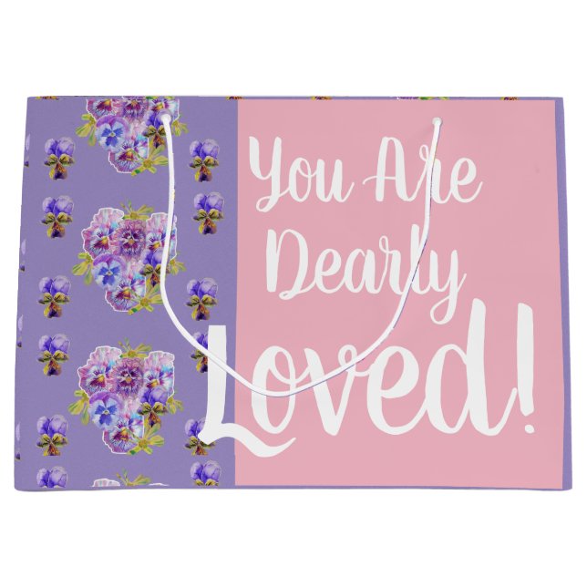 Purple Pansy floral You are Dearly Loved Gift Bag (Front)