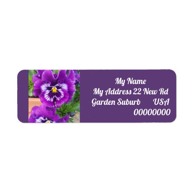 Purple Pansy Flower Floral Return Address Labels (Front)